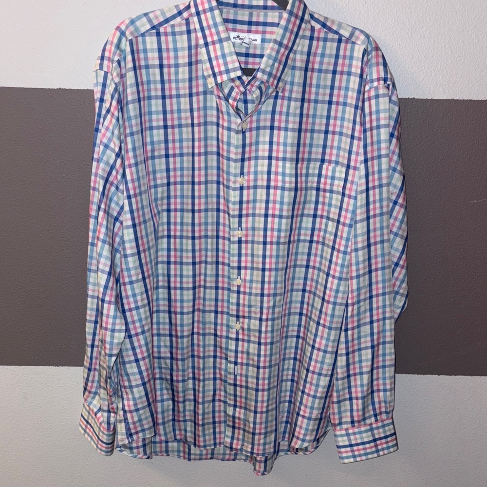 Peter Millar Crown Soft Cotton Silk Multi-Color Check Button Up XL